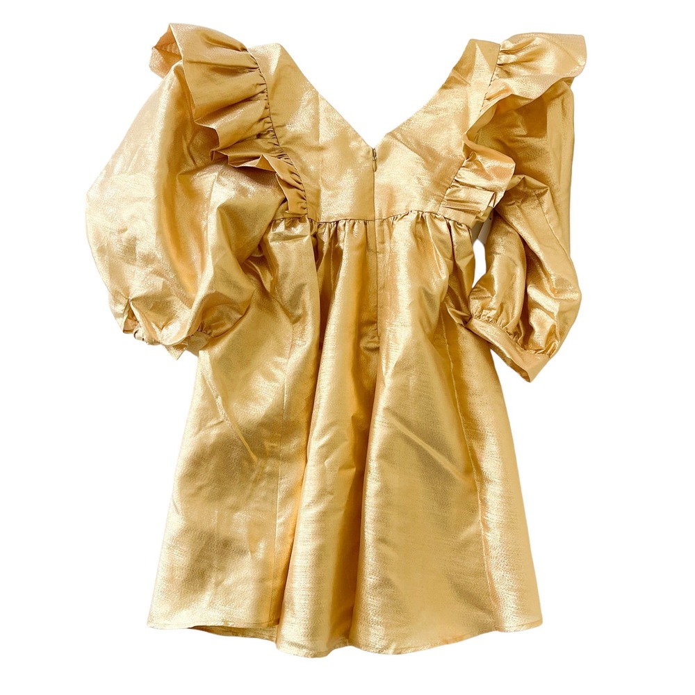 Selva Negra Metallic Gold Ruffle Mini Dress - Picture 6 of 8